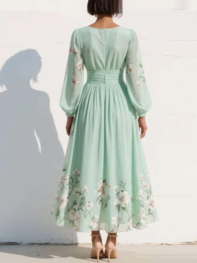 Vestido Midi de Chifón con Cuello en V para Mujer