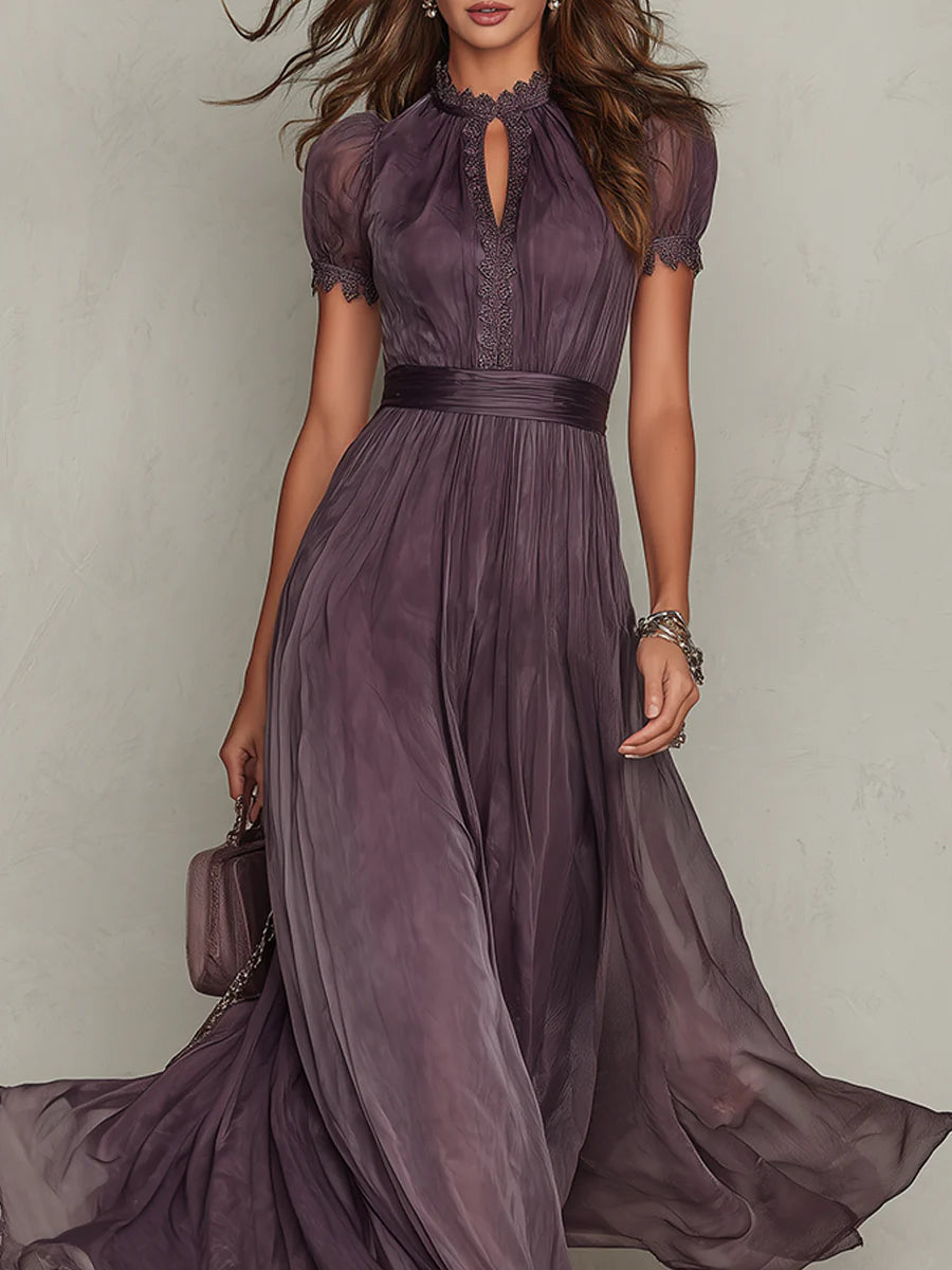 Vestido Largo con Scollo a Goccia y Encaje para Mujer