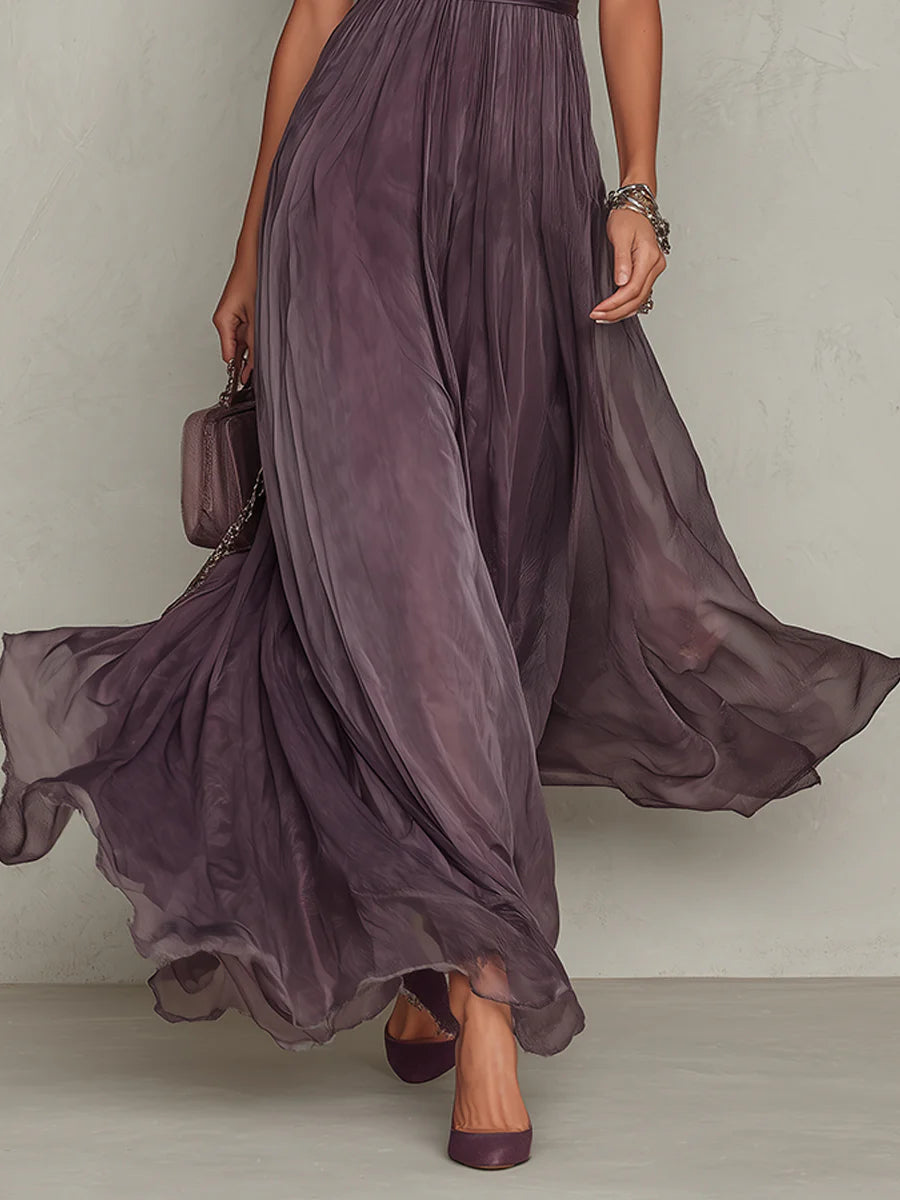 Vestido Largo con Scollo a Goccia y Encaje para Mujer