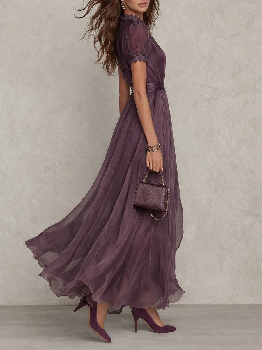 Vestido Largo con Scollo a Goccia y Encaje para Mujer