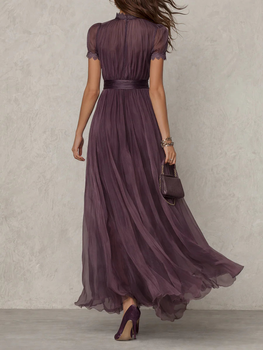 Vestido Largo con Scollo a Goccia y Encaje para Mujer