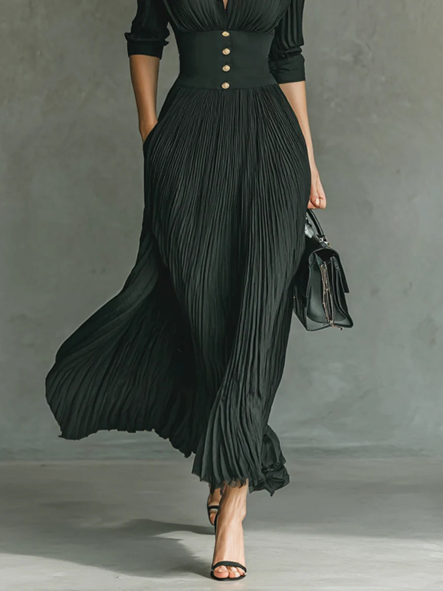 Vestido Elegante con Cintura Plisada para Mujer