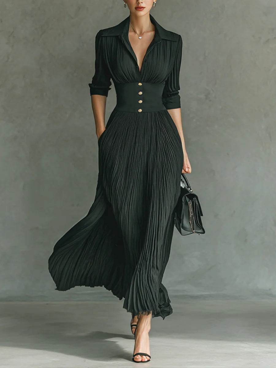 Vestido Elegante con Cintura Plisada para Mujer