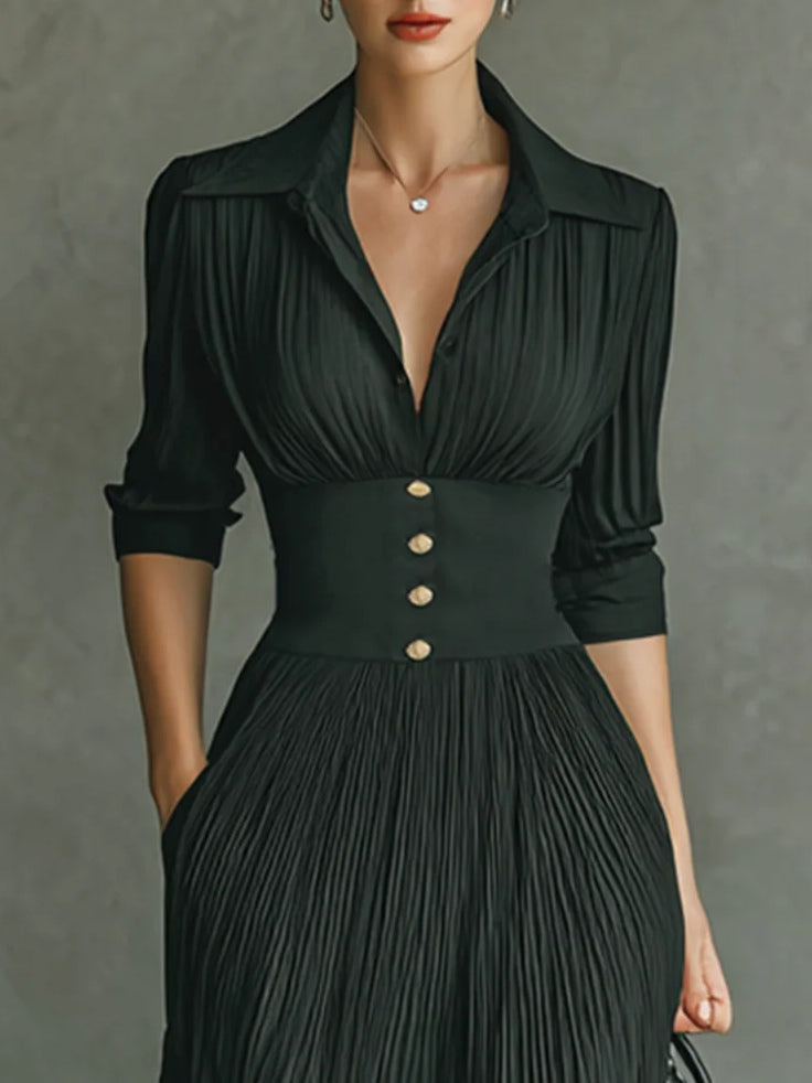 Vestido Elegante con Cintura Plisada para Mujer