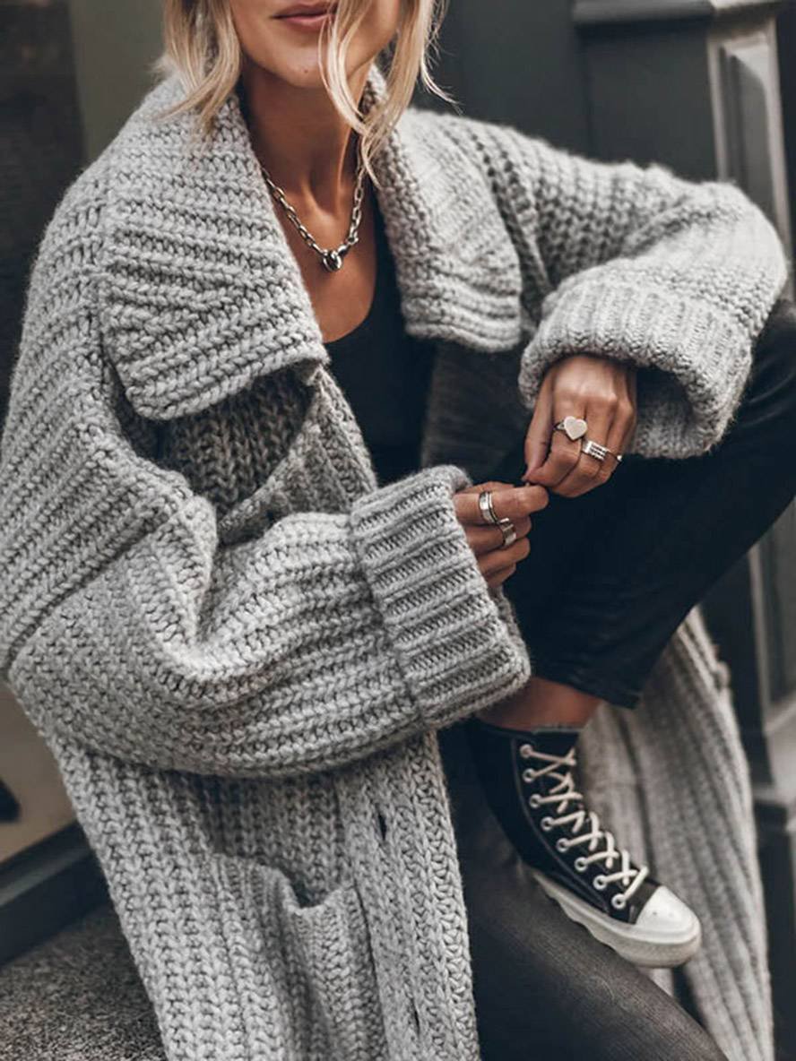 Chunky Knit Oversized Duster Cardigan with Open Front for Women