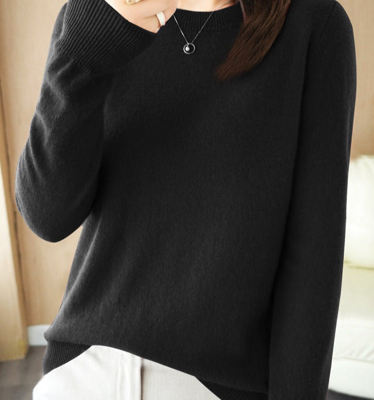 Long Sleeve Crew Neck Knit Pullover Sweater for Women