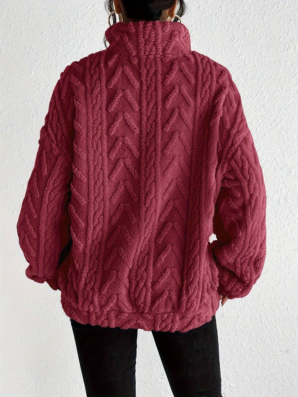 Oversized Quarter Zip Fleece Sweater with Mock Neck for Women
