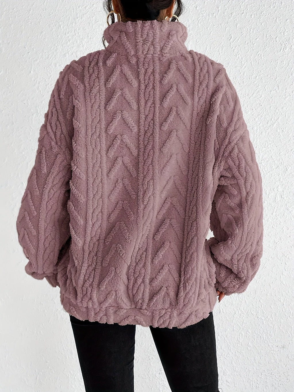 Oversized Quarter Zip Fleece Sweater with Mock Neck for Women