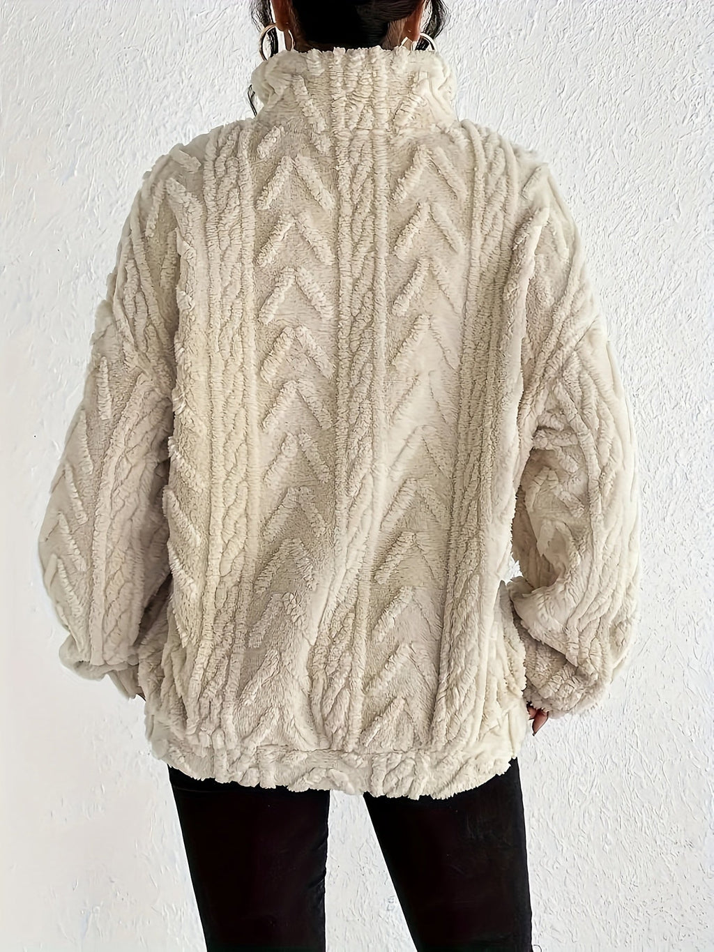 Oversized Quarter Zip Fleece Sweater with Mock Neck for Women