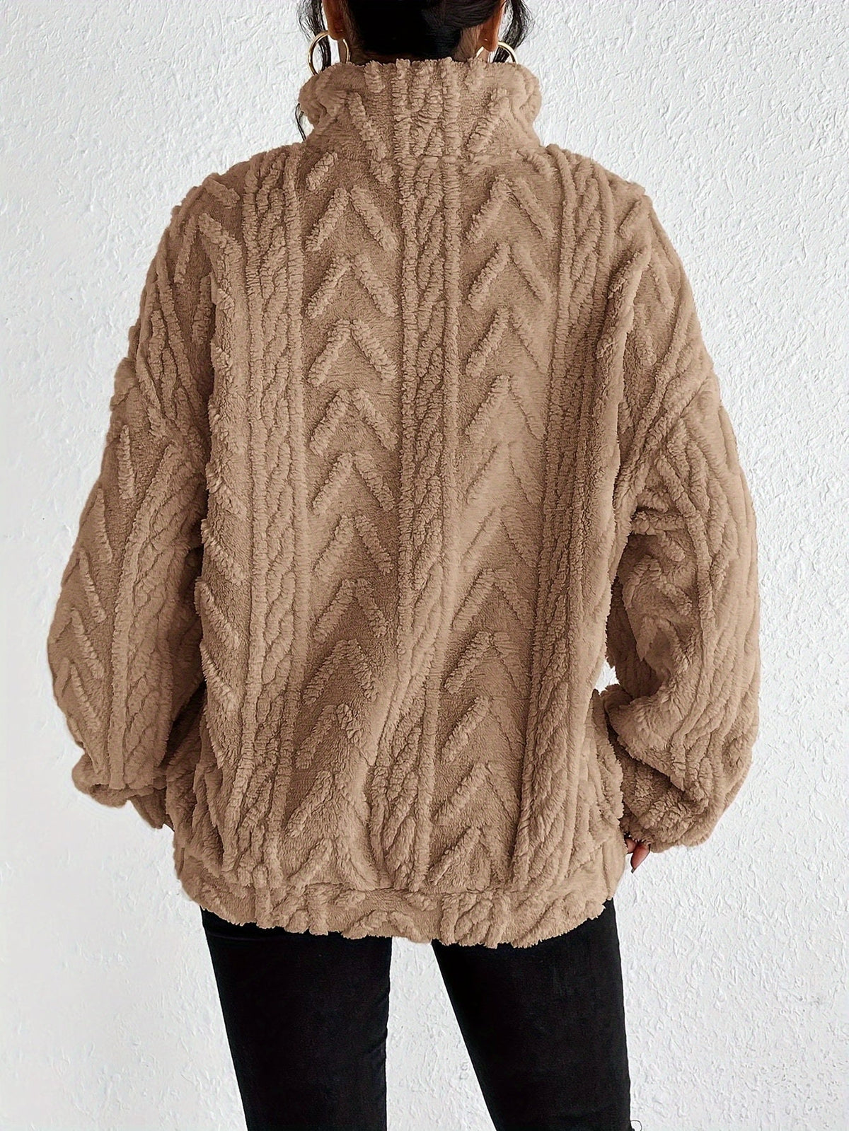 Oversized Quarter Zip Fleece Sweater with Mock Neck for Women