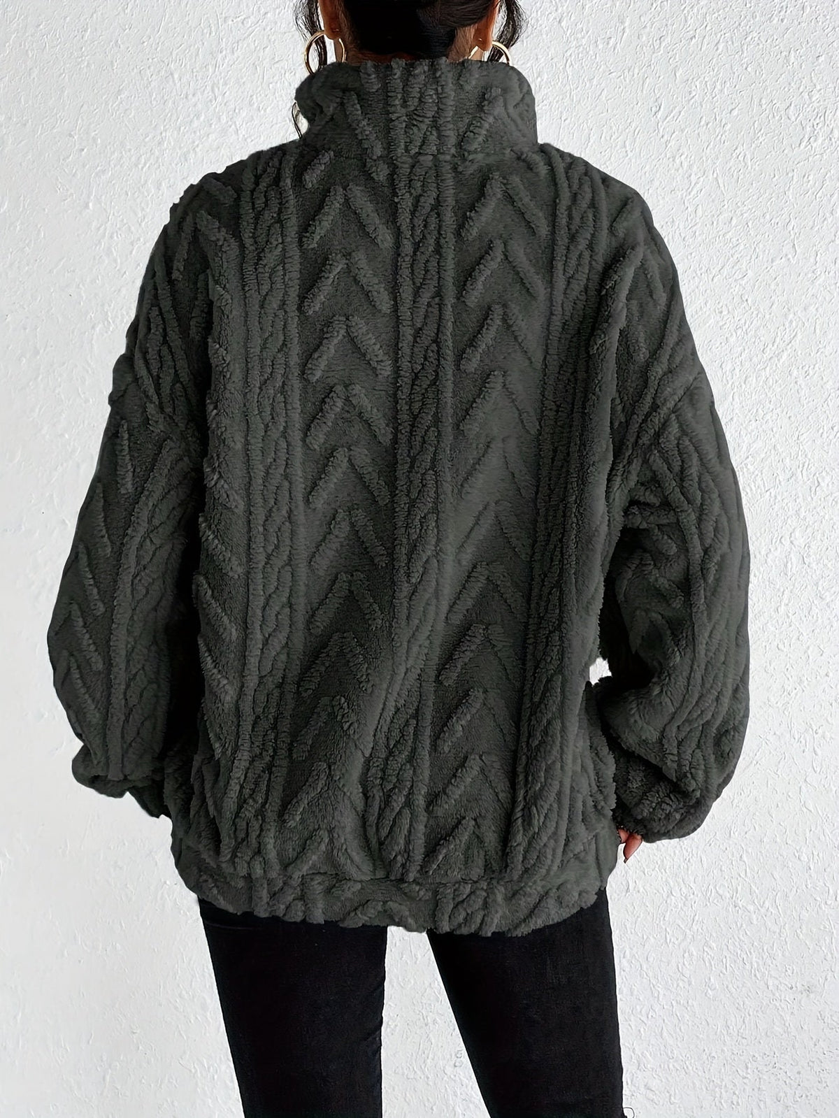 Oversized Quarter Zip Fleece Sweater with Mock Neck for Women