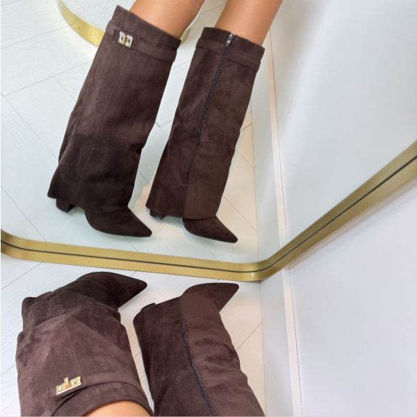 Knee High Boots in Faux Suede with a Pointed Toe for Women