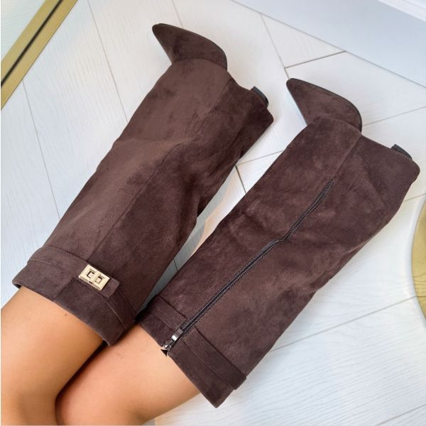 Knee High Boots in Faux Suede with a Pointed Toe for Women