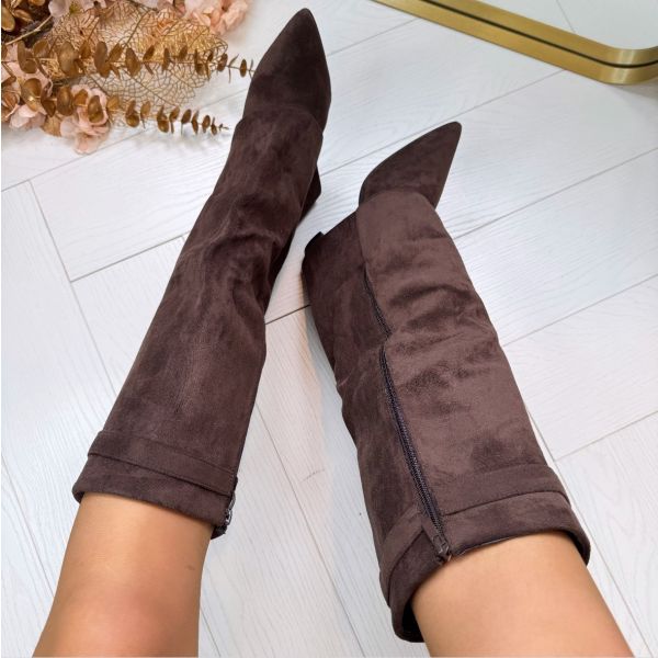 Knee High Boots in Faux Suede with a Pointed Toe for Women