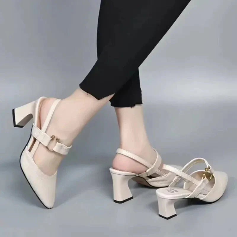 Zapatos de Tacón Grueso con Punta para Mujer