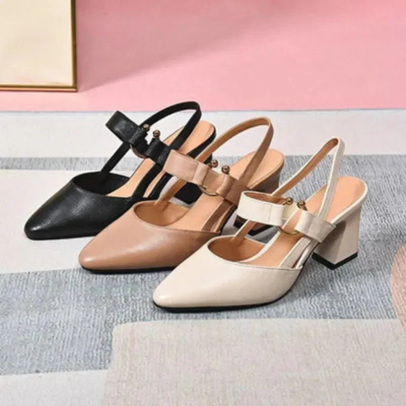 Zapatos de Tacón Grueso con Punta para Mujer