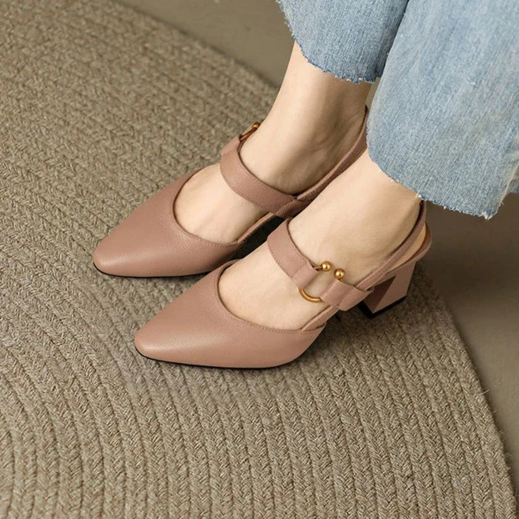 Zapatos de Tacón Grueso con Punta para Mujer