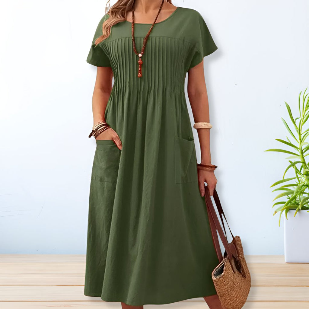 Vestido de Algodón y Lino con Bolsillos para Mujer