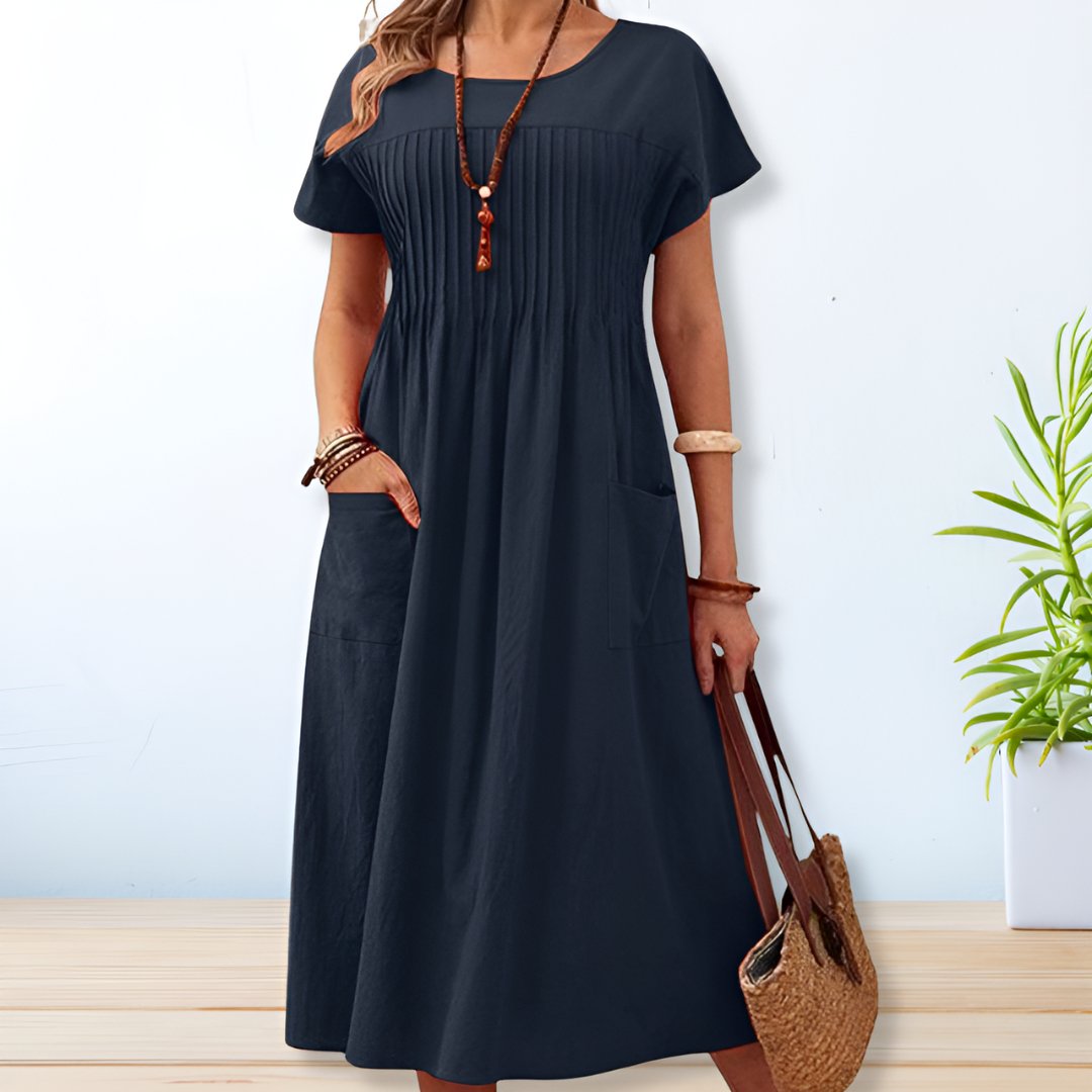 Vestido de Algodón y Lino con Bolsillos para Mujer