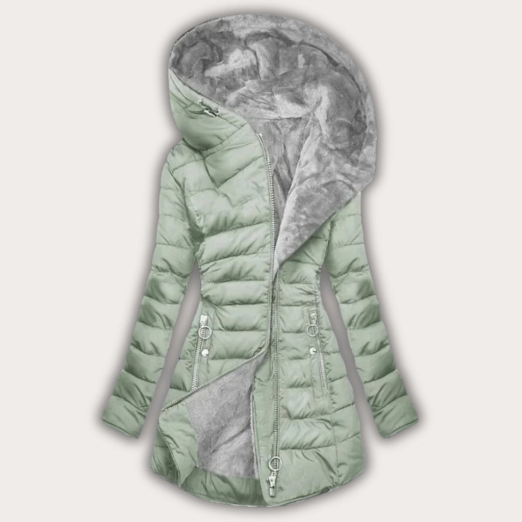 Abrigo Puffer Largo con Capucha Forrada en Piel Sintética para Mujer