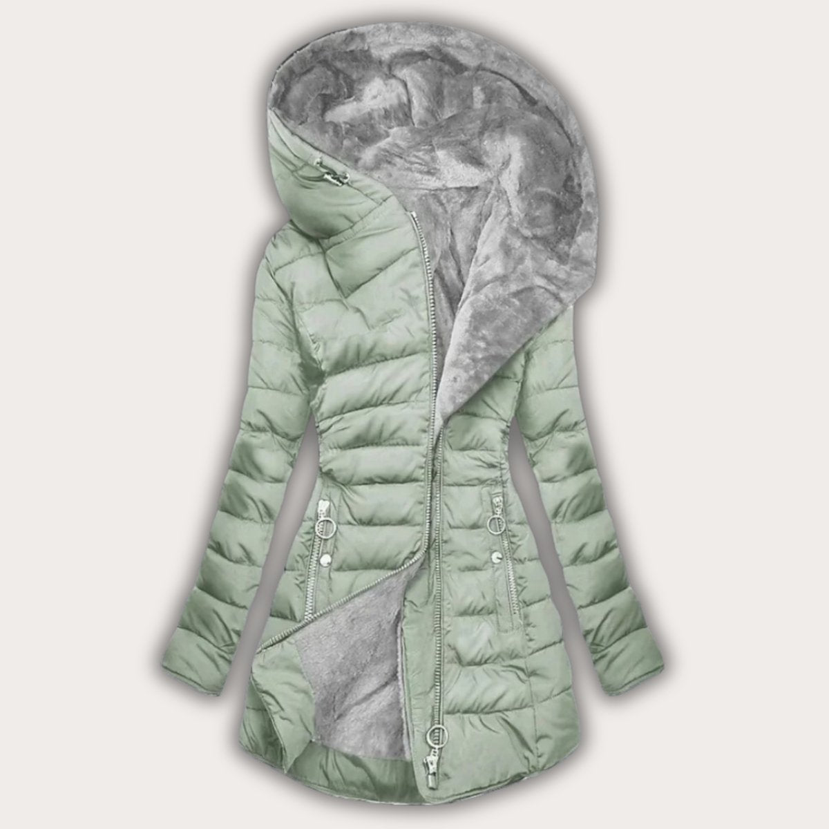Abrigo Puffer Largo con Capucha Forrada en Piel Sintética para Mujer