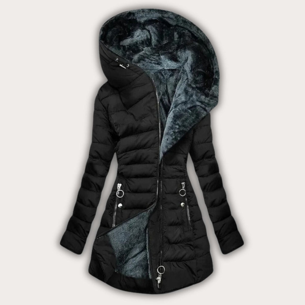 Abrigo Puffer Largo con Capucha Forrada en Piel Sintética para Mujer