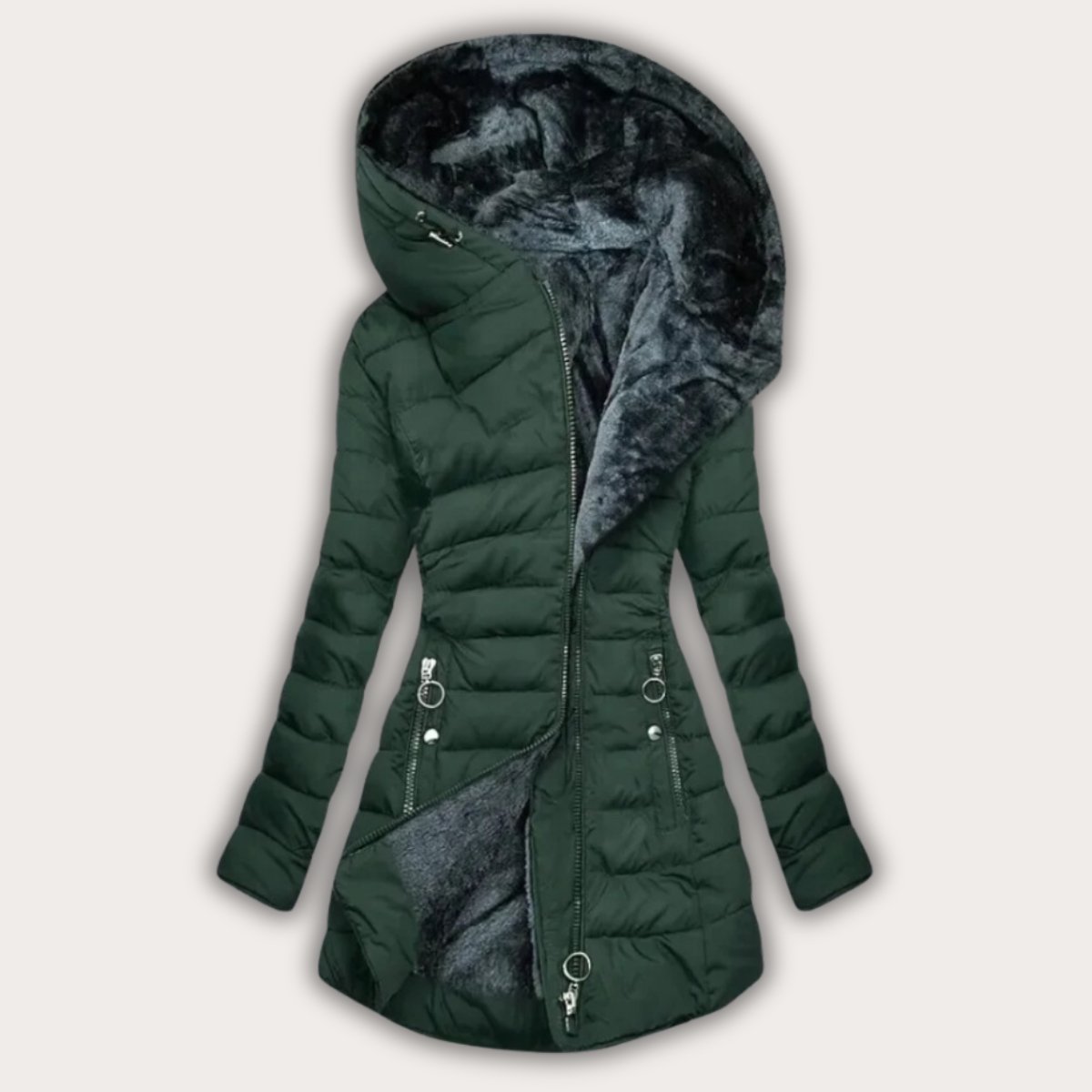 Abrigo Puffer Largo con Capucha Forrada en Piel Sintética para Mujer