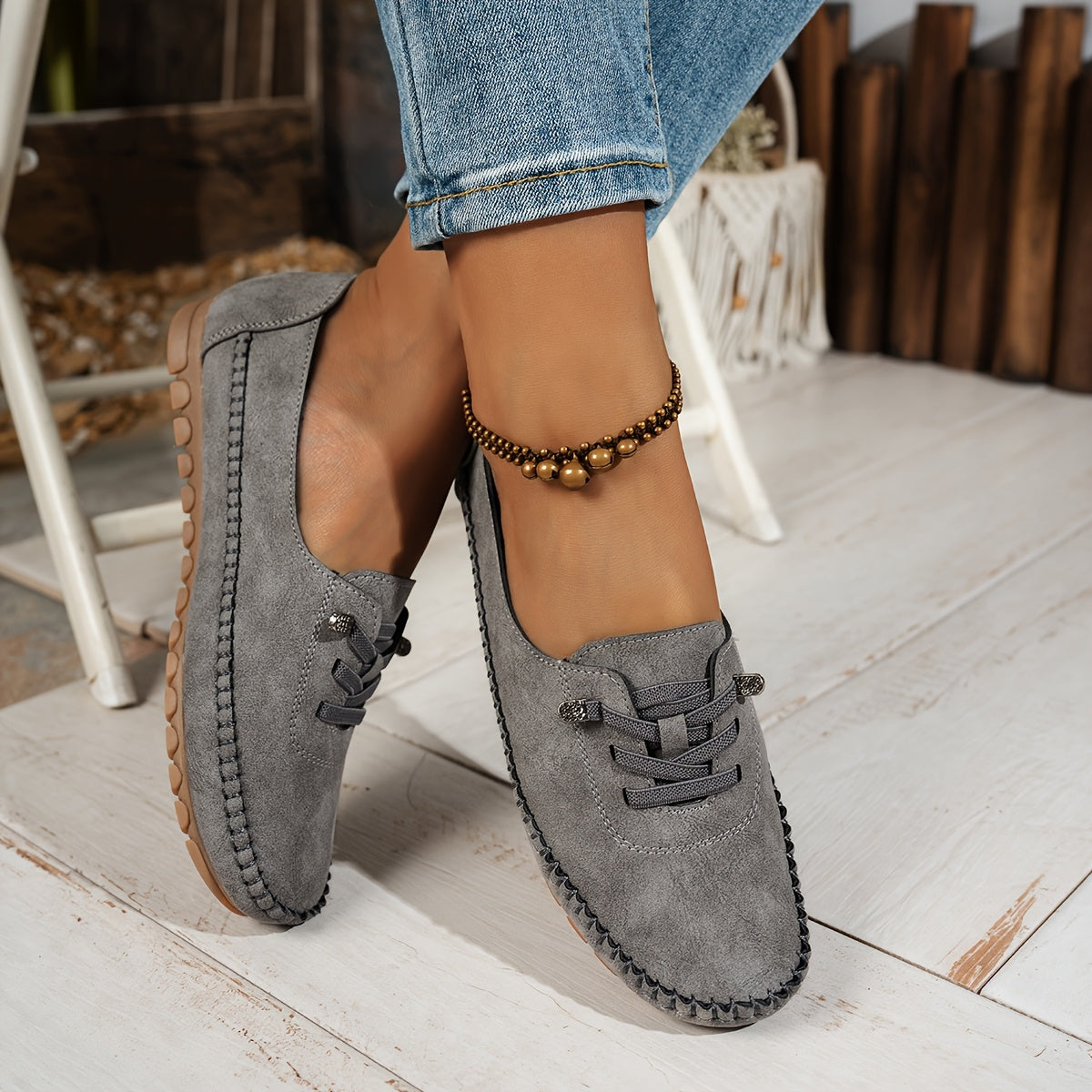 Mocasines de Punta Redonda y Tacón Bajo para Mujer