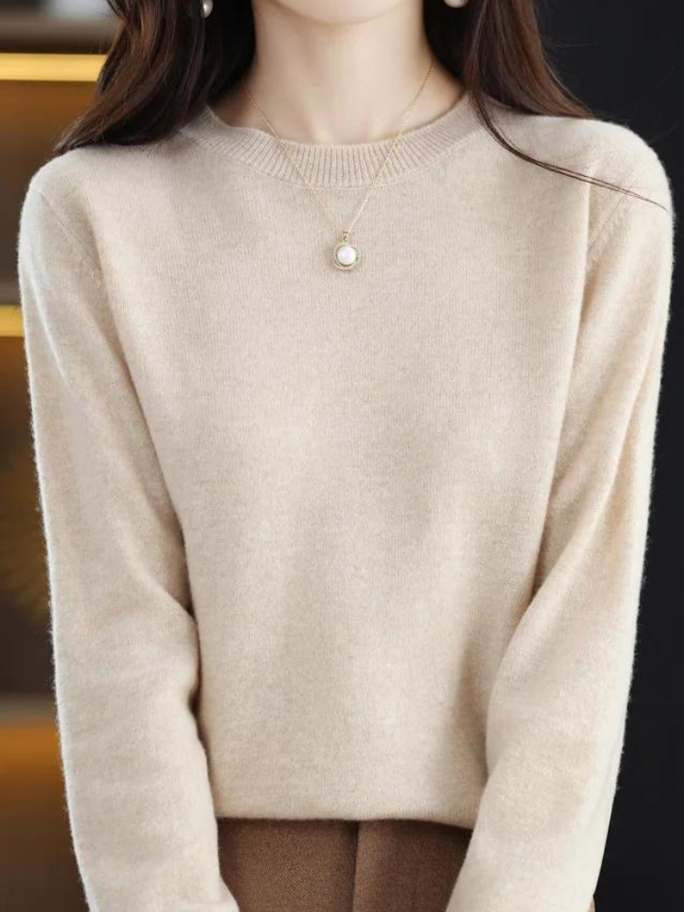 Long Sleeve Crew Neck Knit Pullover Sweater for Women