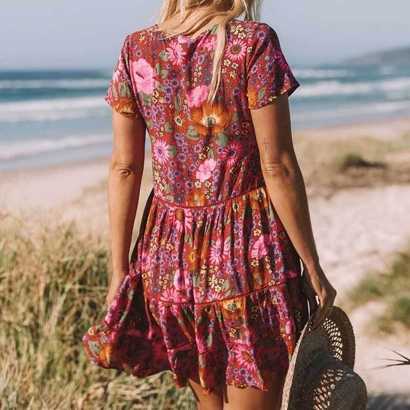 Vestido Mini Estampado Floral Boho para Mujer