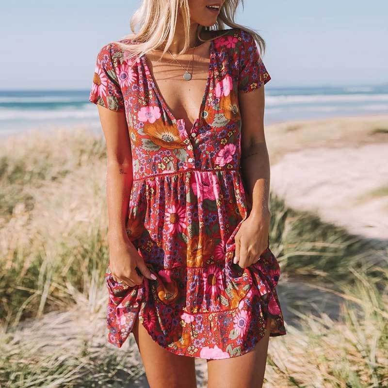 Vestido Mini Estampado Floral Boho para Mujer
