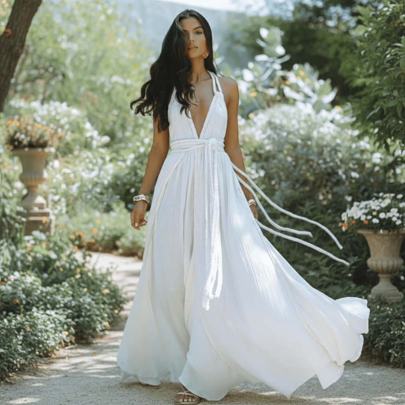 Vestido Maxi con Escote en V para Mujer