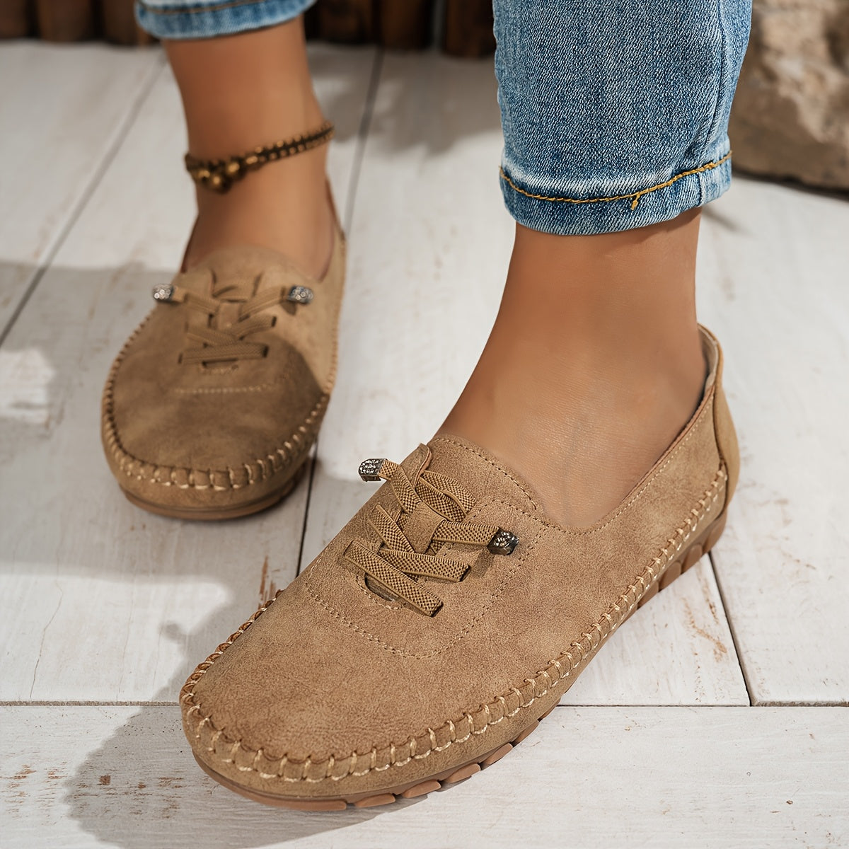 Mocasines de Punta Redonda y Tacón Bajo para Mujer