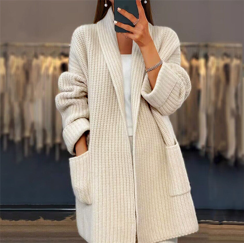 Cárdigan Largo de Punto con Bolsillos para Mujer