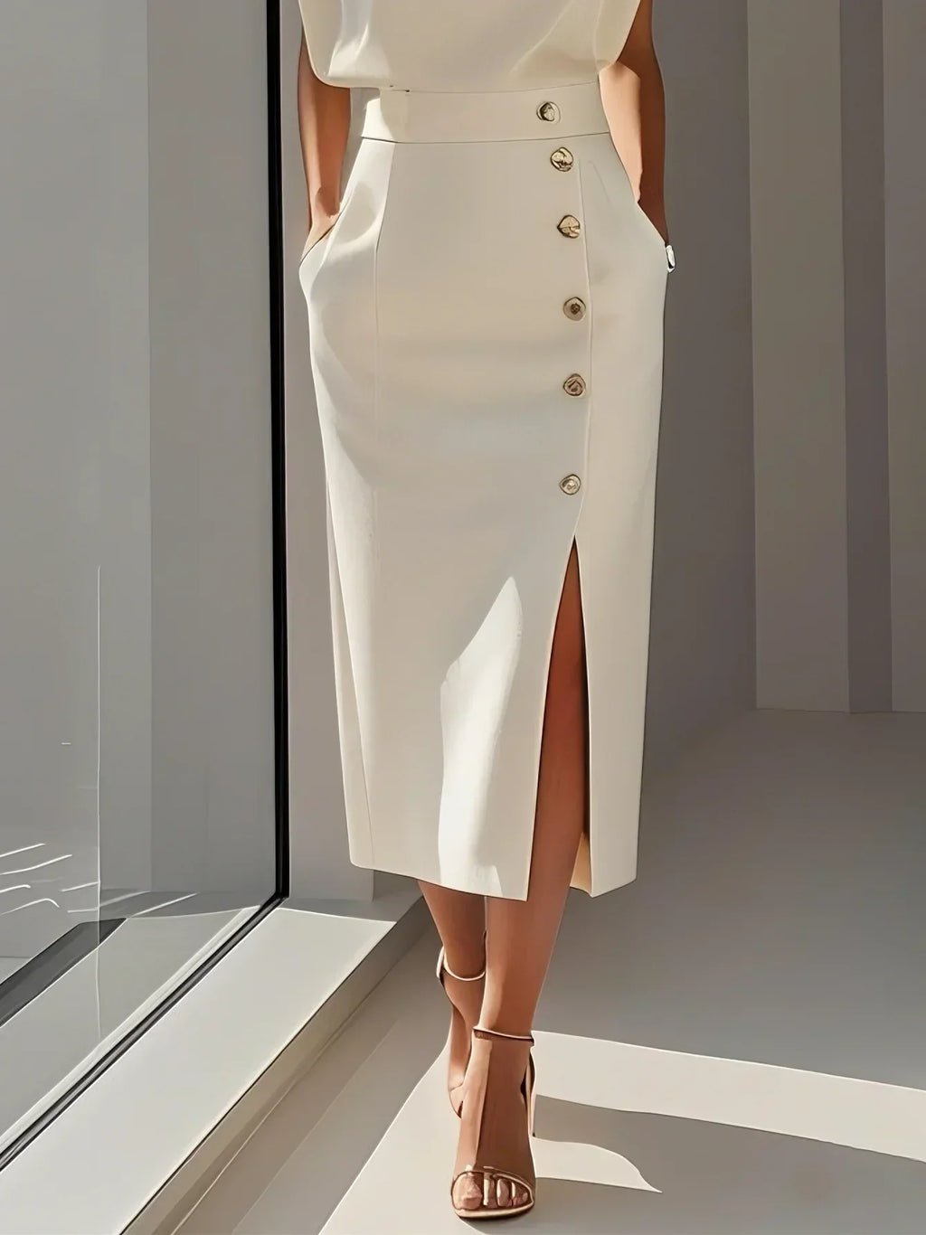 Vestido Midi con Cuello Redondo y Botones para Mujer | Ideal para el Verano
