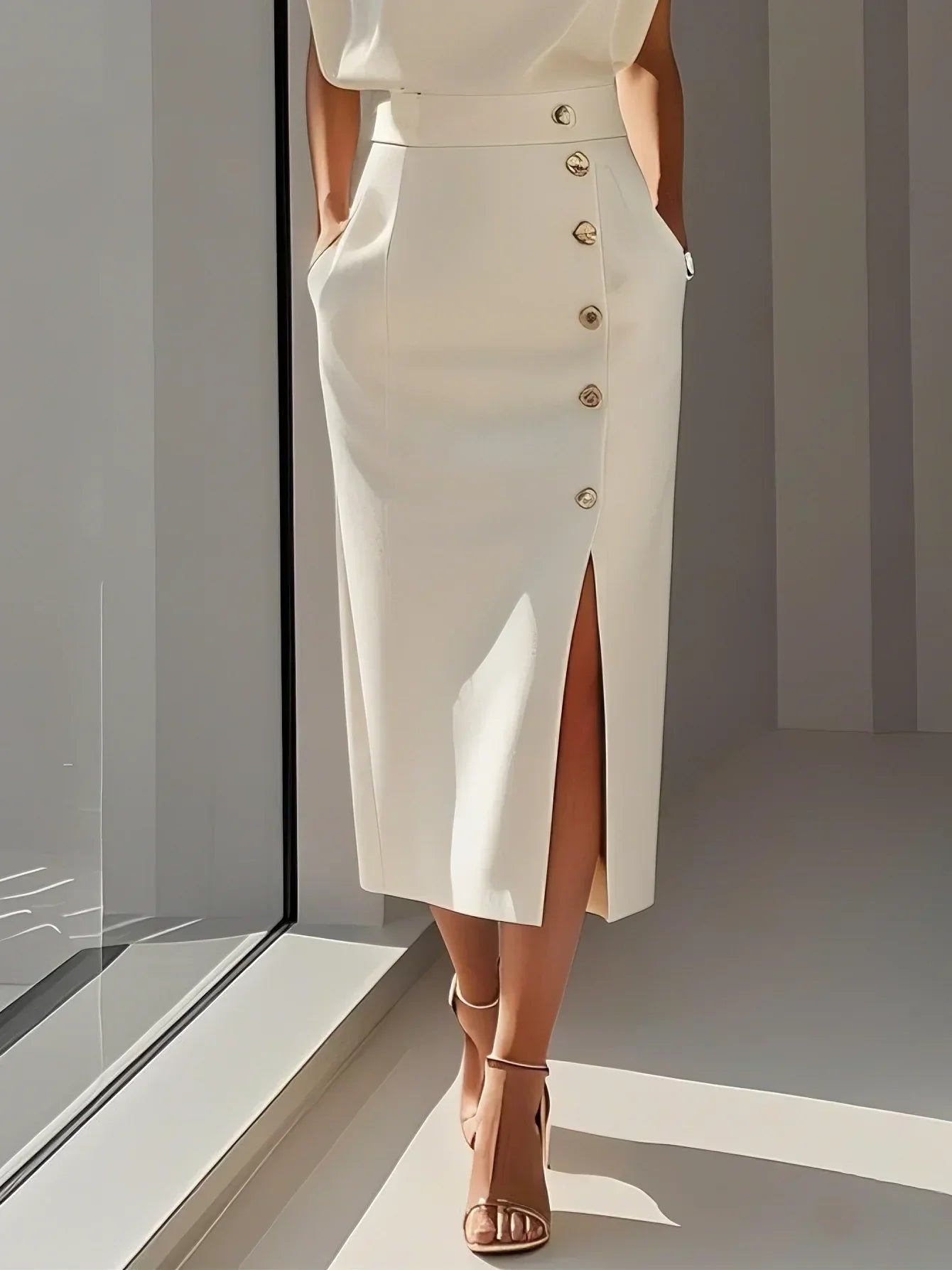 Vestido Midi con Cuello Redondo y Botones para Mujer | Ideal para el Verano
