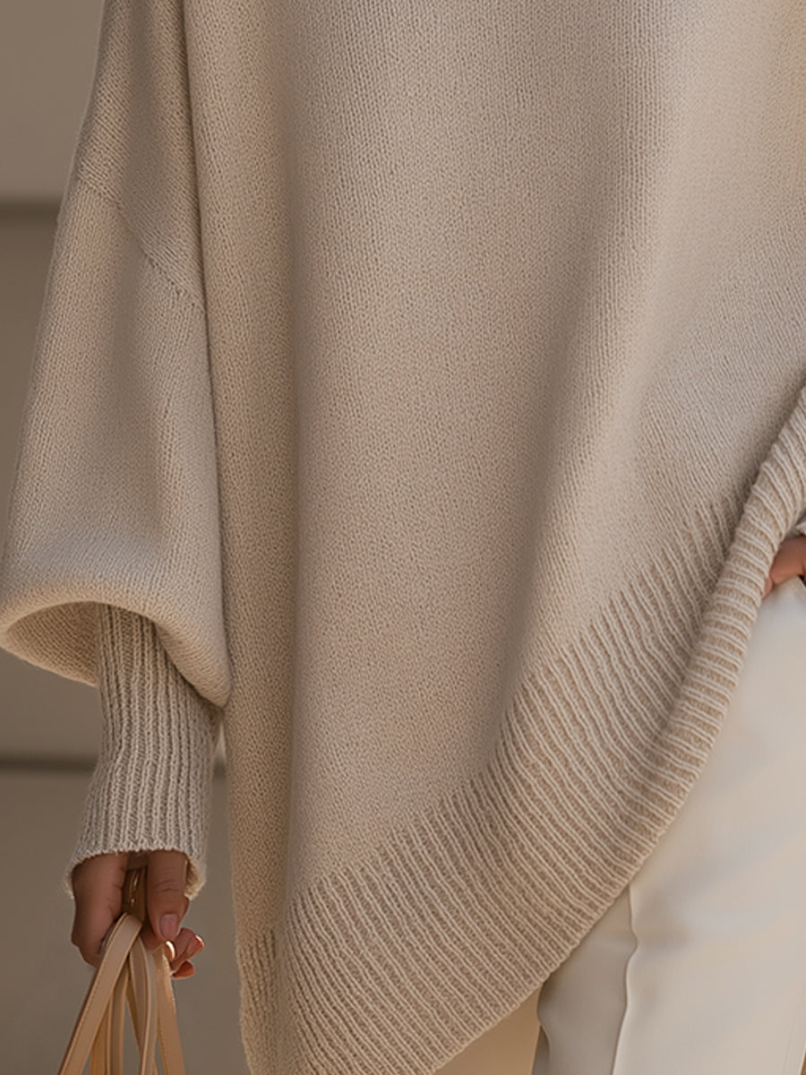 Oversized Long Sleeve Pullover Sweater with Ribbed Crew Neck for Women