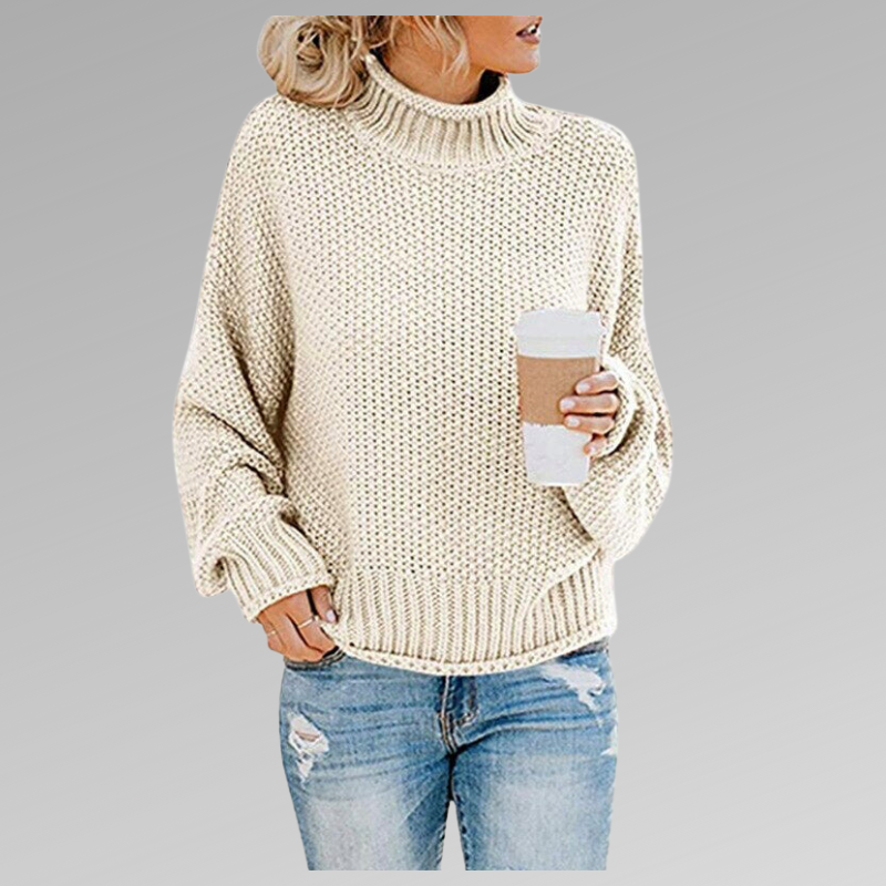 Oversized Waffle Knit Mock Neck Sweater with Batwing Sleeves for Women