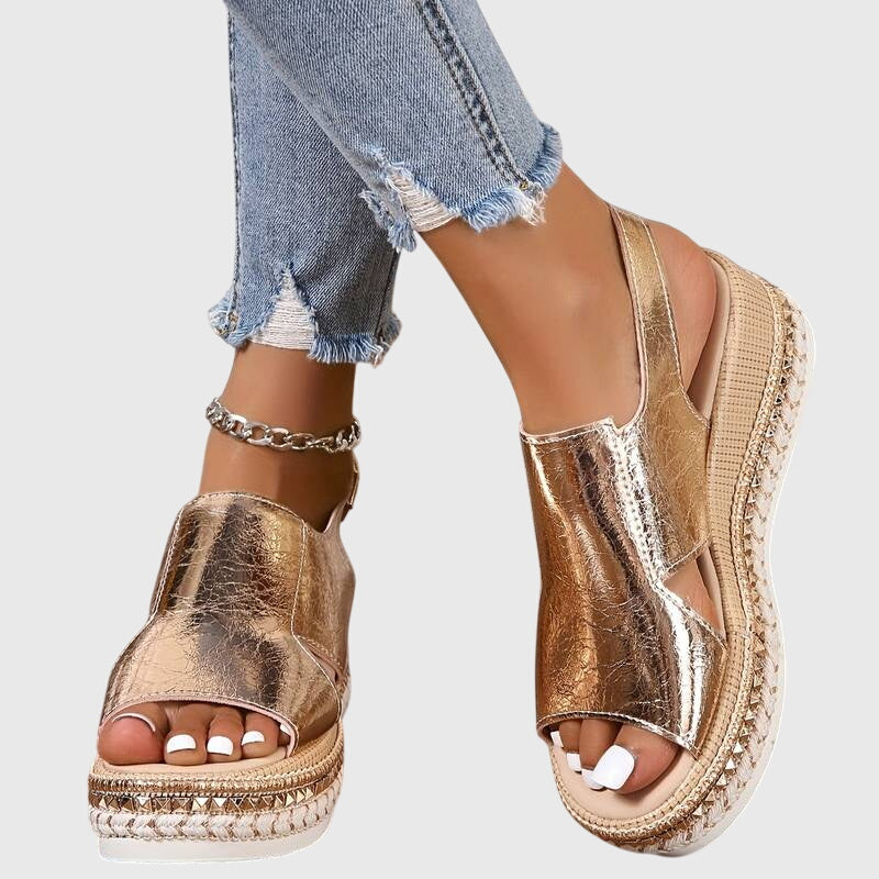 Sandalias de Cuña con Hebilla y Punta Abierta para Mujer