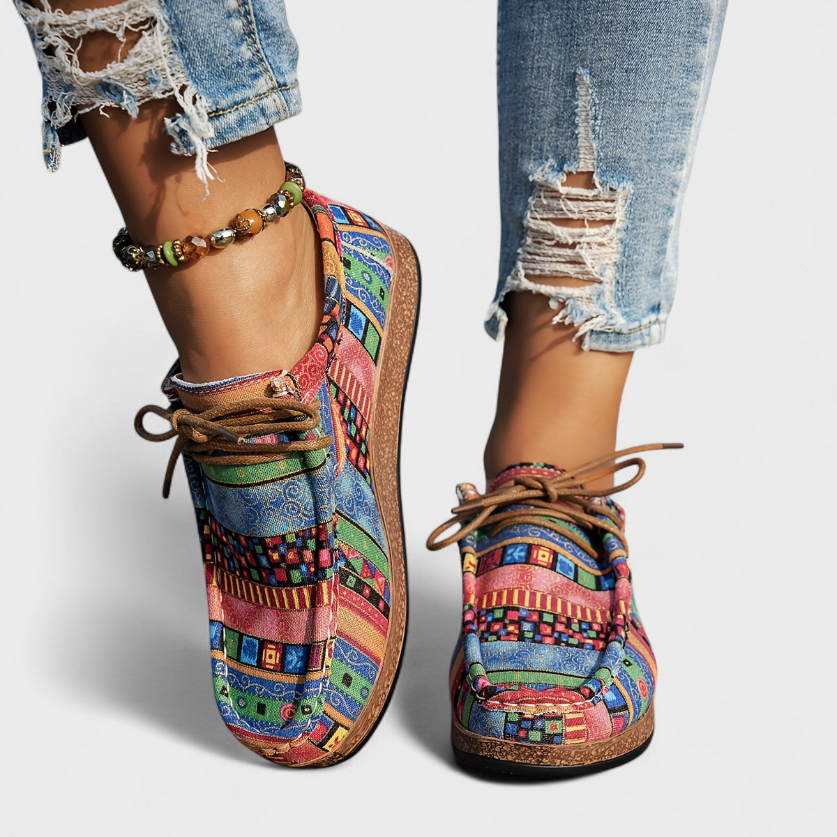 Zapatos Bajos con Cordones de Estilo Étnico para Mujer