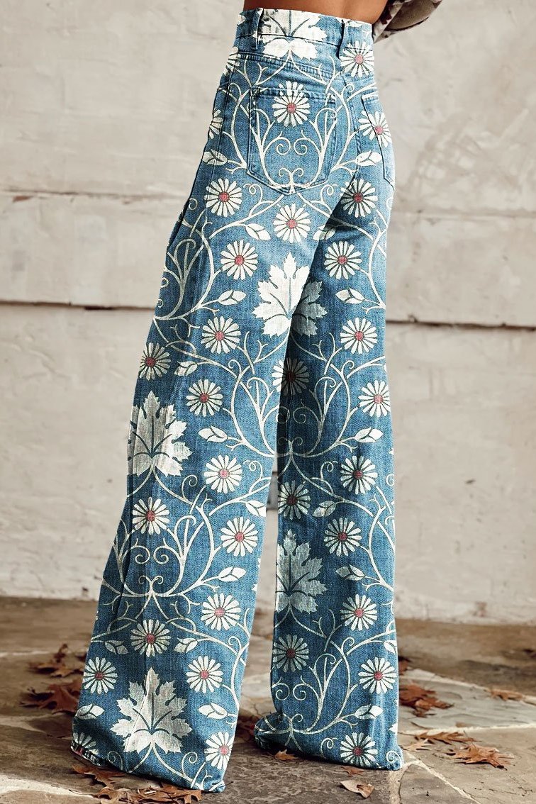 Pantalón Casual Estampado de Pierna Ancha para Mujer