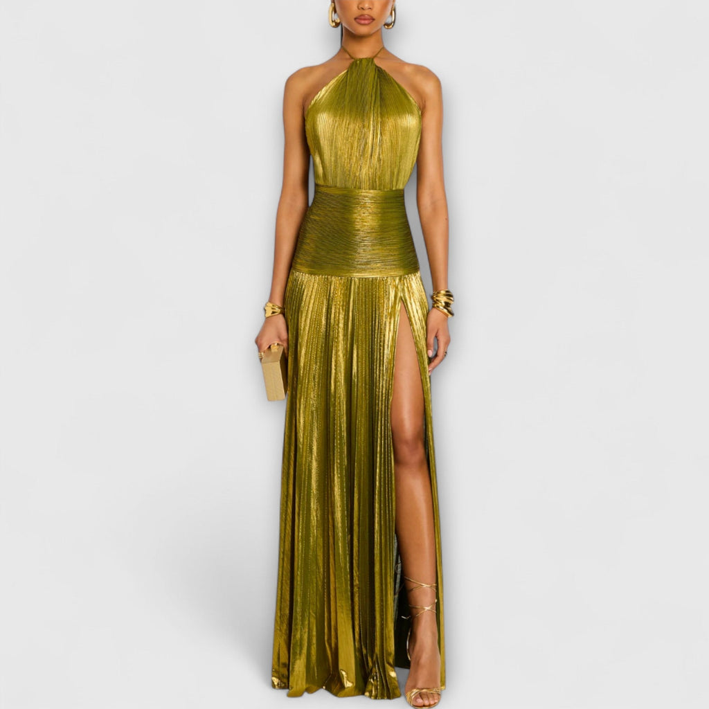 Vestido Largo Metálico de Noche para Mujer