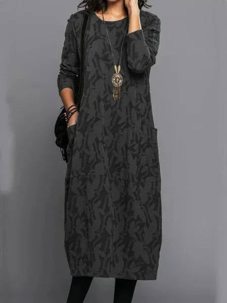 Vestido Midi de Manga Larga para Mujer