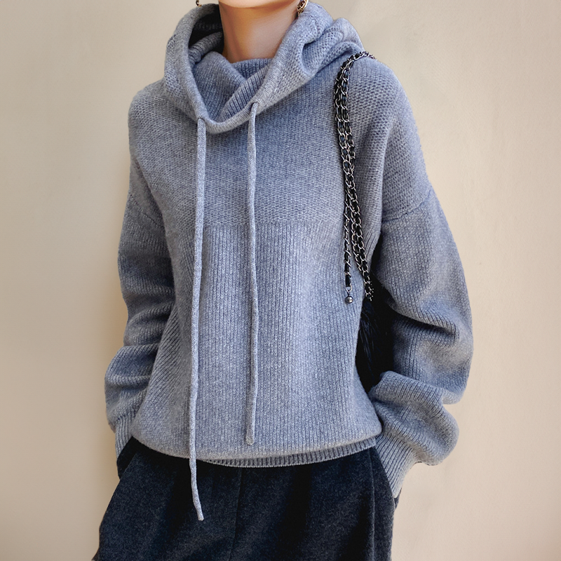 Oversized Cowl Neck Pullover Sweater with Ribbed Cuffs for Women