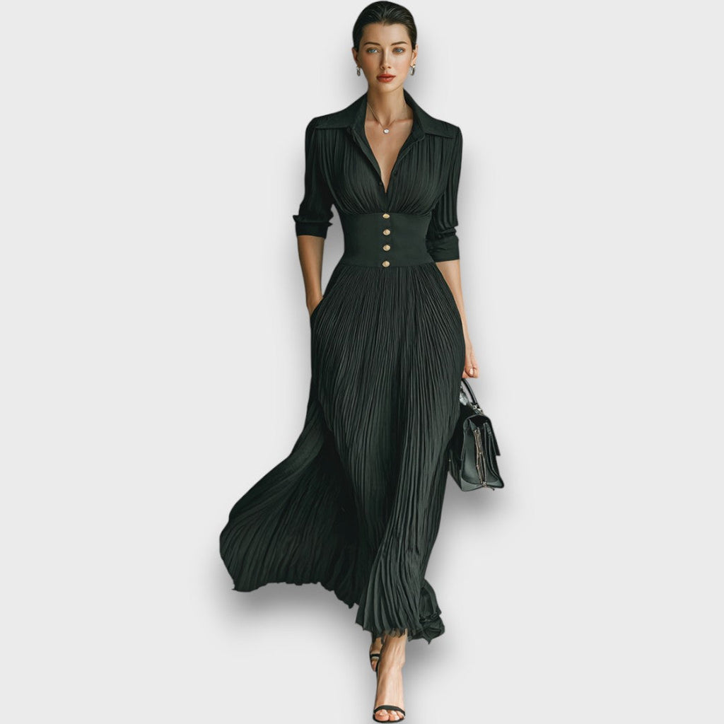Long Sleeve Pleated Maxi Dress for Women