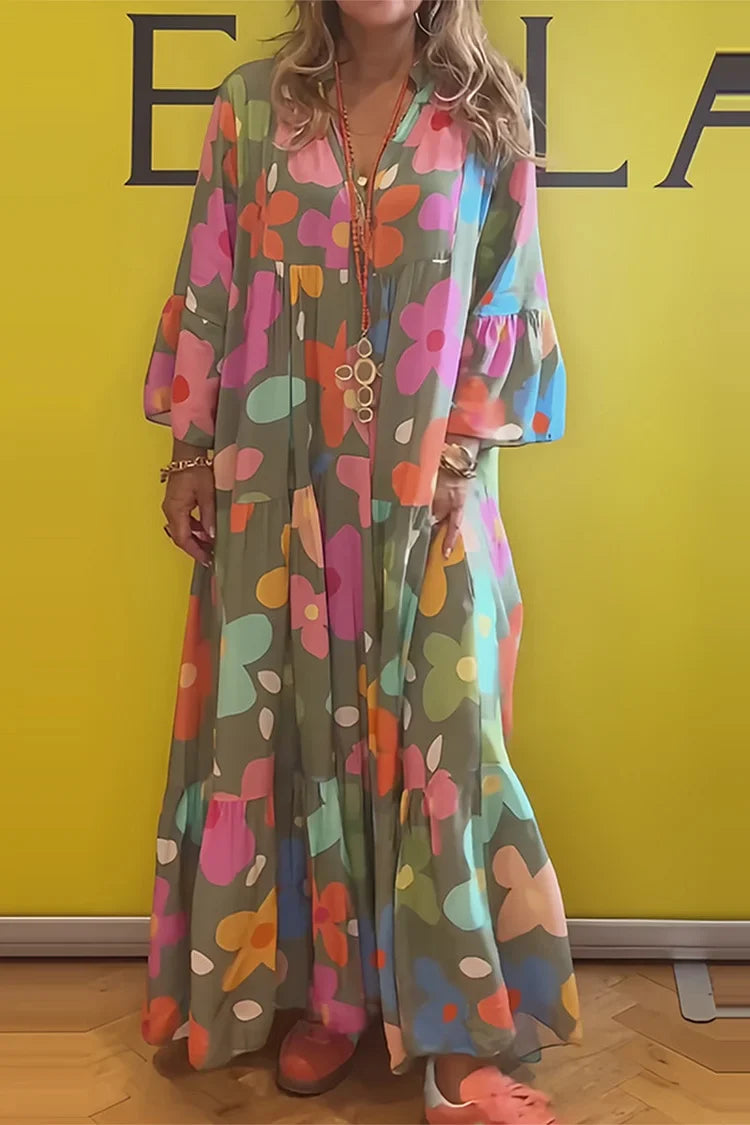 Vestido Maxi Estampado con Mangas Largas para Mujer