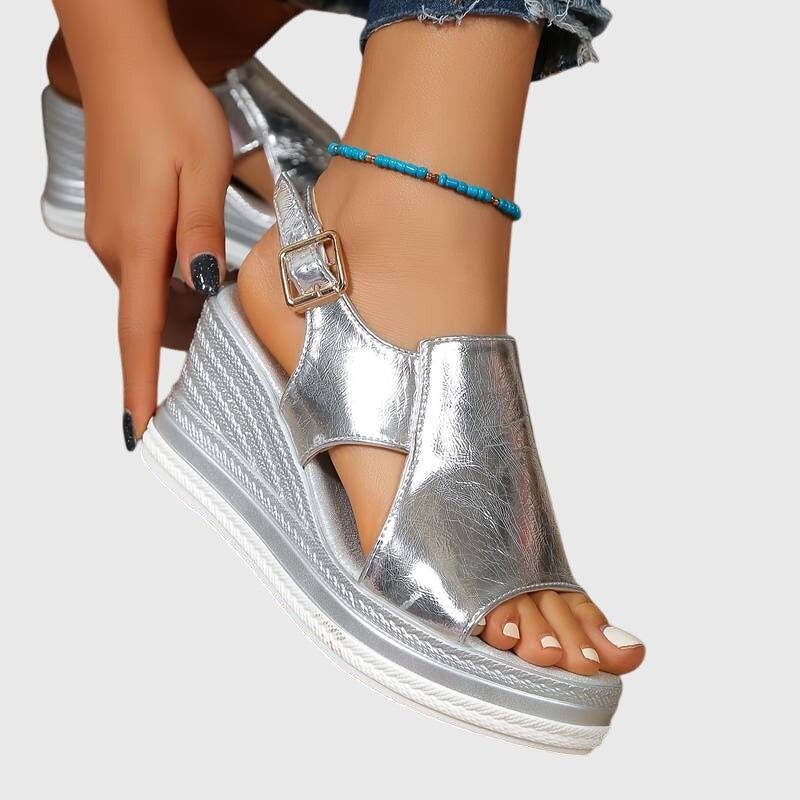 Sandalias de Cuña con Hebilla y Punta Abierta para Mujer