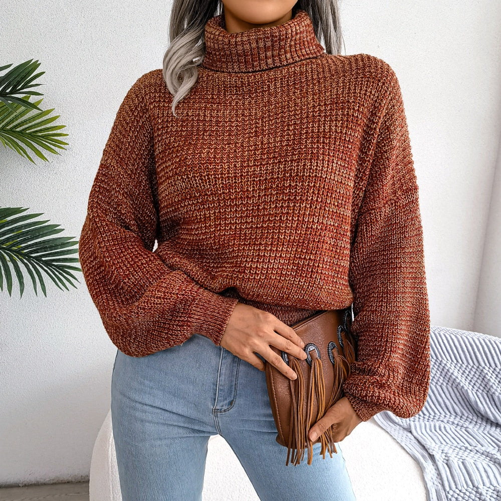 Cropped Chunky Knit Turtleneck Sweater for Women