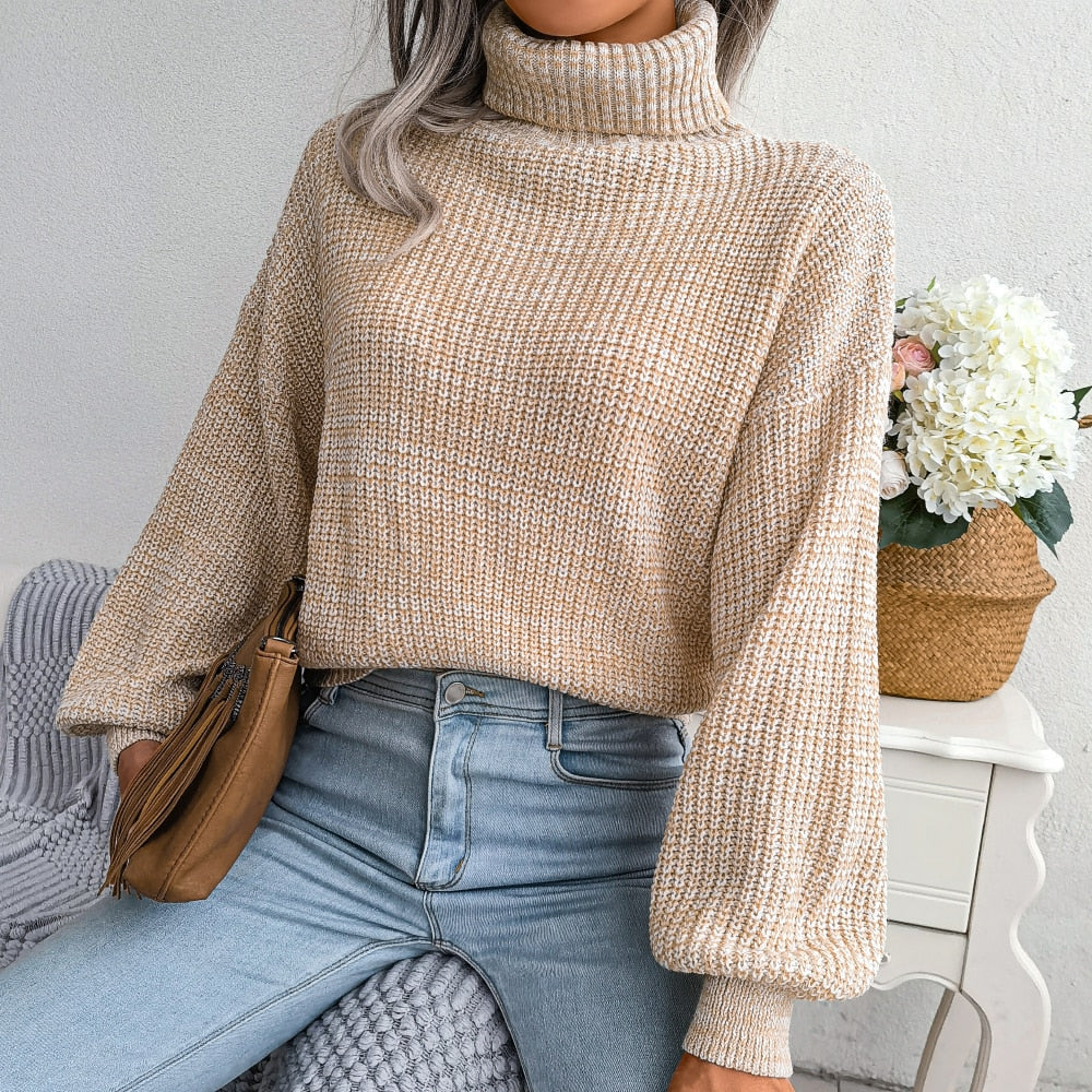 Cropped Chunky Knit Turtleneck Sweater for Women