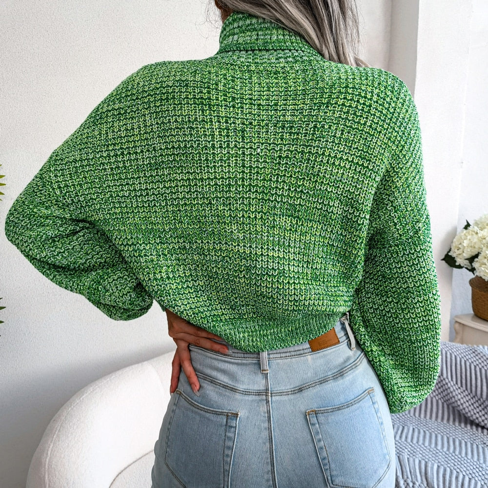 Cropped Chunky Knit Turtleneck Sweater for Women